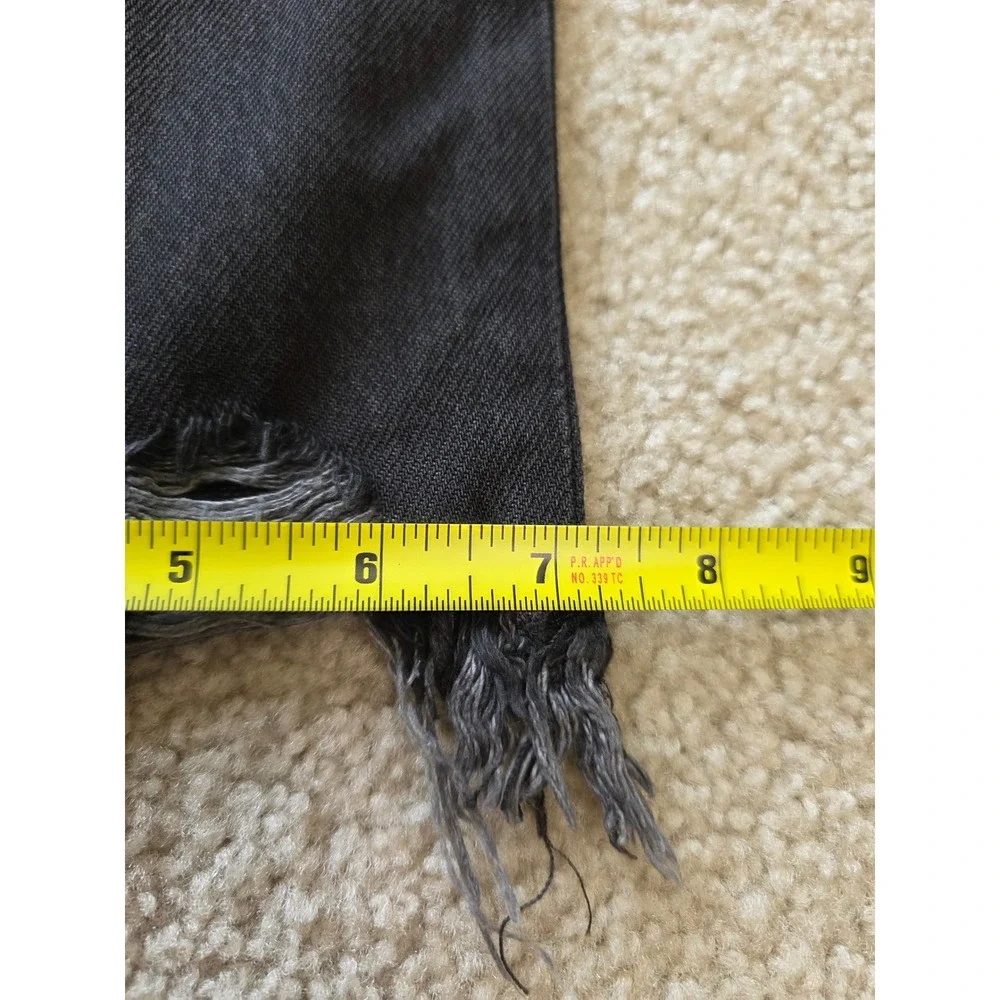 We The Free Women Black Distressed Straight Leg Jeans High Rise Raw Hem Size 28